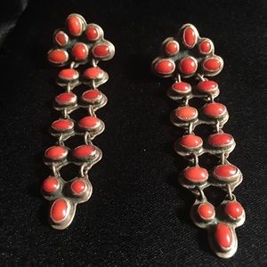 Genuine Coral in Sterling Silver drop earrings